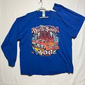 Blue Long Sleeve North South Lucas‎ Oil Racing Tee T Shirt